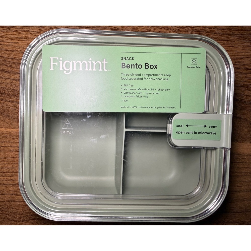 Figmint Snack Bento Box 5.4 Cup Sage Green 3-Compartment Leakproof Lid NEW
